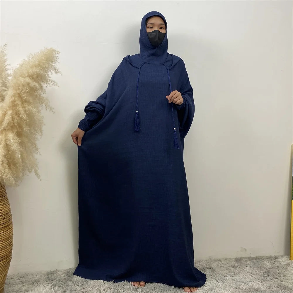 Femmes 12 couleurs Abayas musulman Ramadan vêtements de prière avec capuche Jalaba solide décontracté manches chauve-souris Robe arabe Eid Djellab