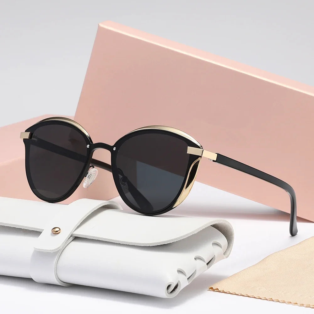 Gafas de sol polarizadas de lujo redondas para mujer, gafas de sol de ojo de gato para mujer