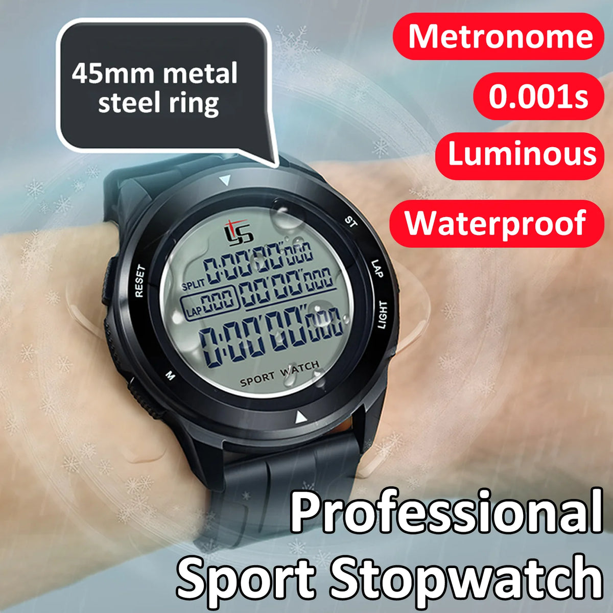 Chronomètre Sport Numérique Arbitre Football — LCD Rétro-éclairé, 100 Mémoires, Bracelet Silicone