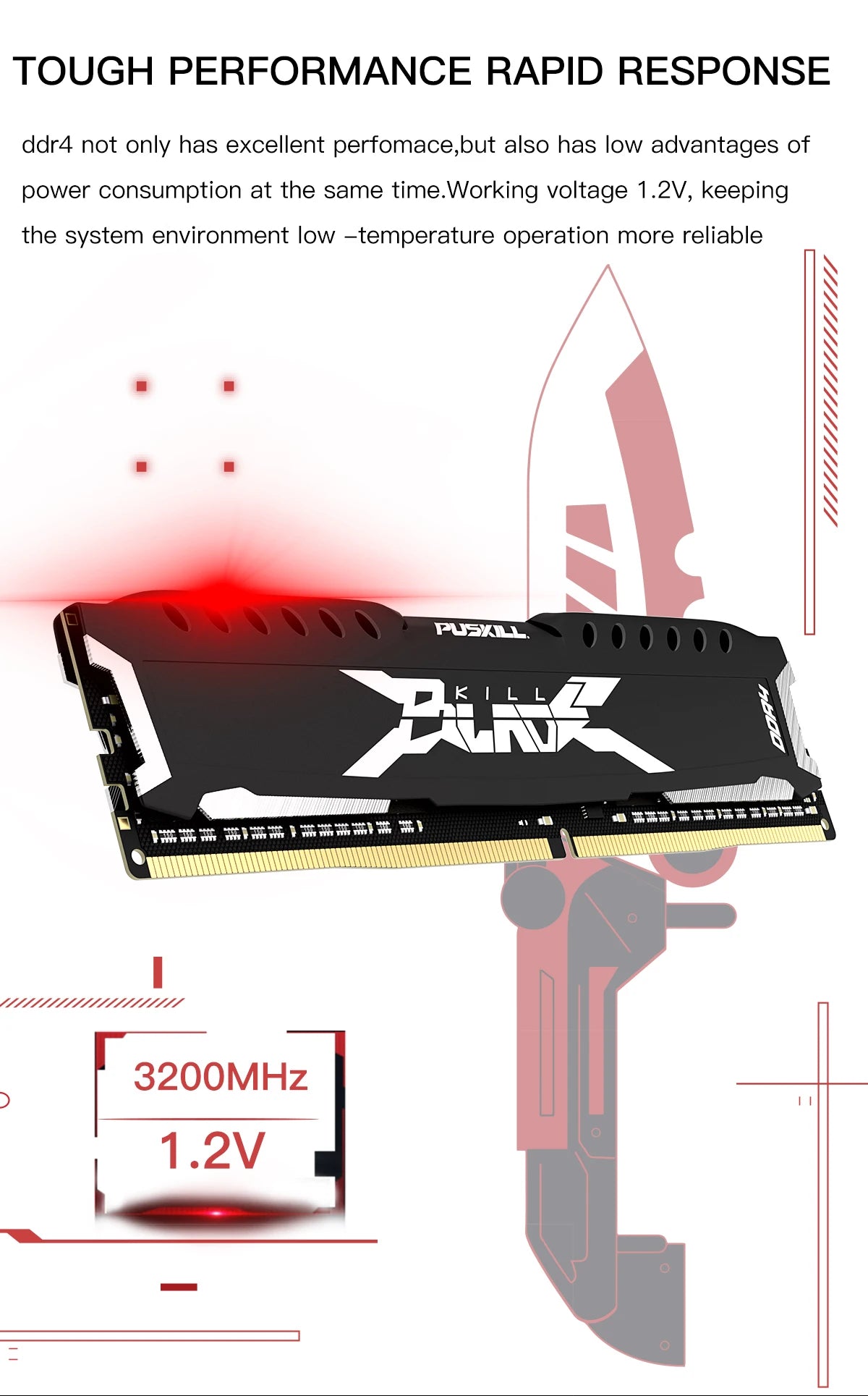 PUSKILL-Mémoire de serveur d'ordinateur de bureau, modèle DDR4, capacité 16 Go 8 Go, fréquence d'horloge 1.2/3200/2666mhz, ram, format UDIMM
