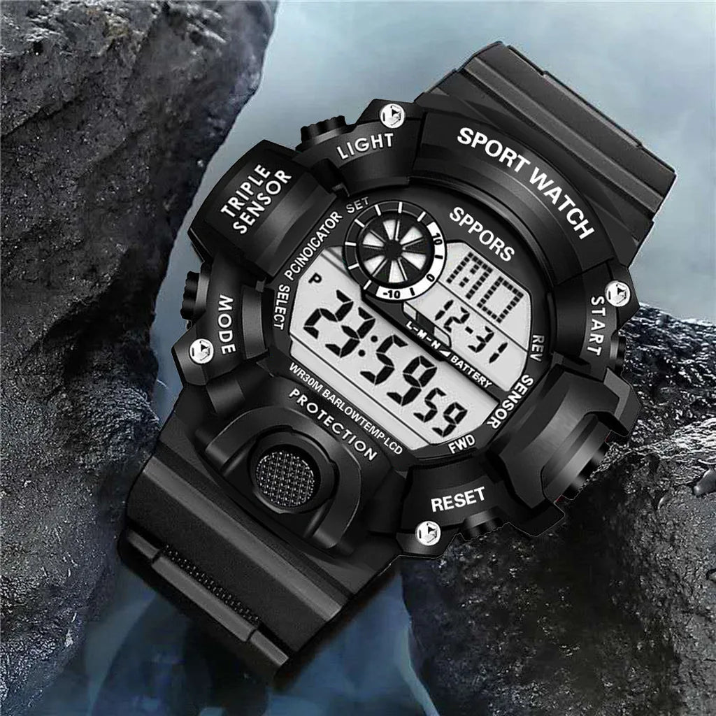 Reloj de pulsera deportivo electrónico de moda para hombre, esfera grande multifuncional impermeable, alarma luminosa, reloj militar para niños y hombres