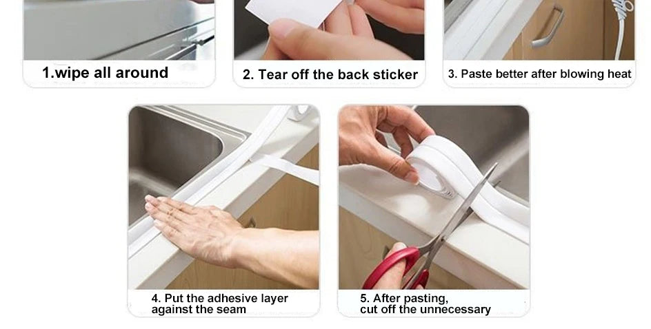 Bande de calfeutrage de bain auto-adhésive en PVC, 3.2M, résistant à l'huile, autocollant mural d'angle de bord d'évier de cuisine, bande d'étanchéité étanche pour toilettes
