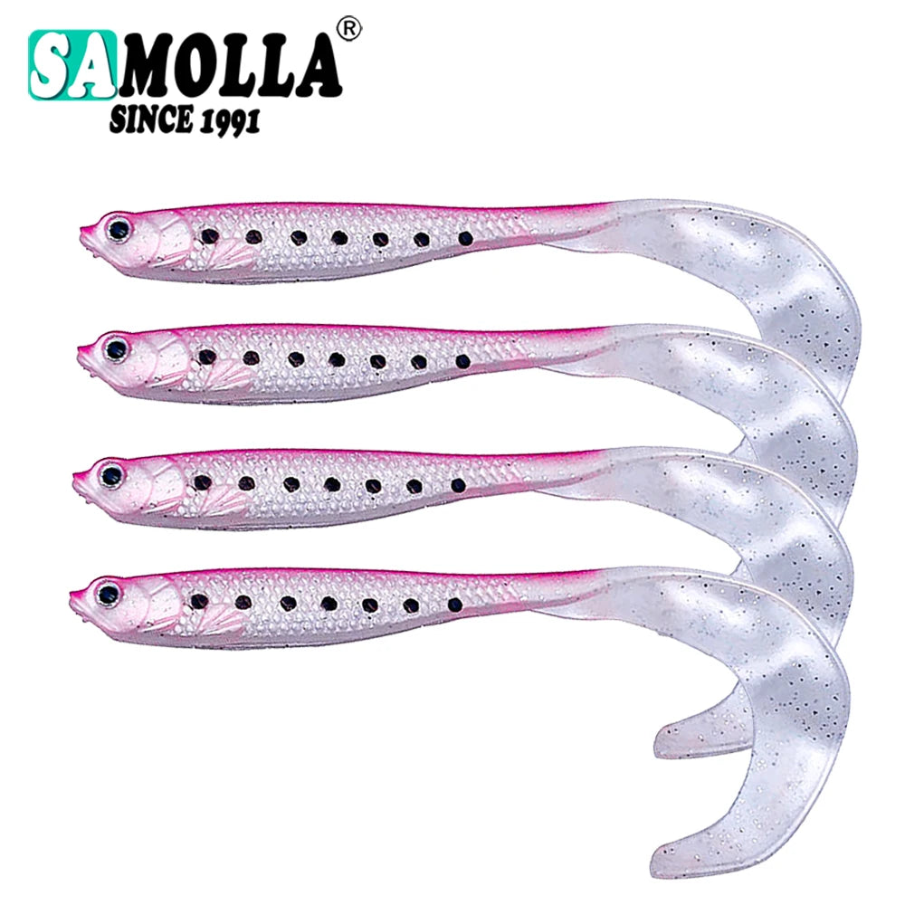 4 Pcs/lot Soft Worm Baits, Long Tail Bass Lures, Realistic Fishing Lure 4 Pieces Fishing Lure Jigs Wobblers 12.5cm 55g Shad T-tail