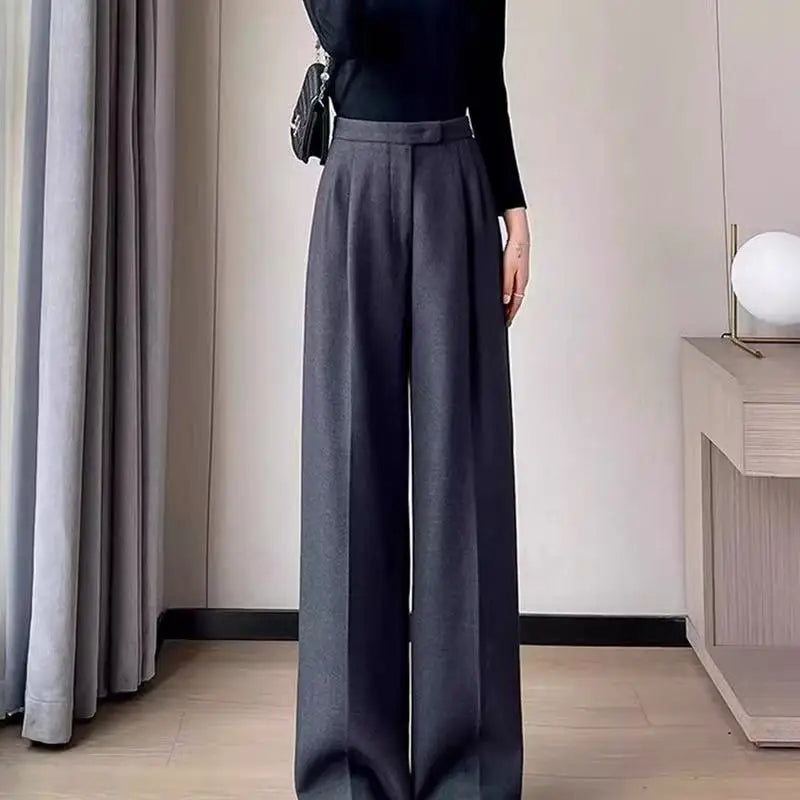 New Autumn Slim High Waist Straight Pants for Women Casual Solid Color Loose Chic Women Wide Leg Pants Fashion Office Ladies Trousers