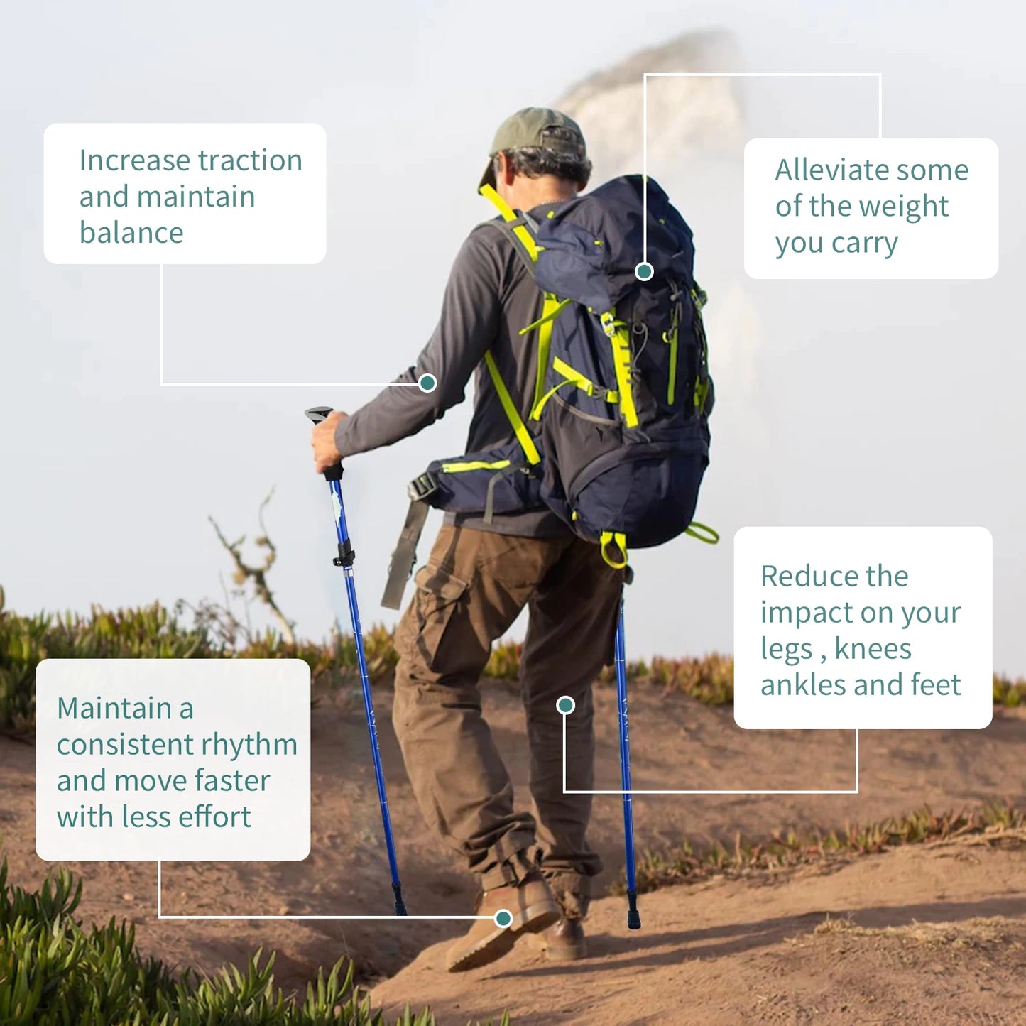 Bâton de Trekking pliable Portable en plein air, 5 sections, bâton de randonnée, Club télescopique pour personnes âgées nordiques, bâtons de marche de Camping