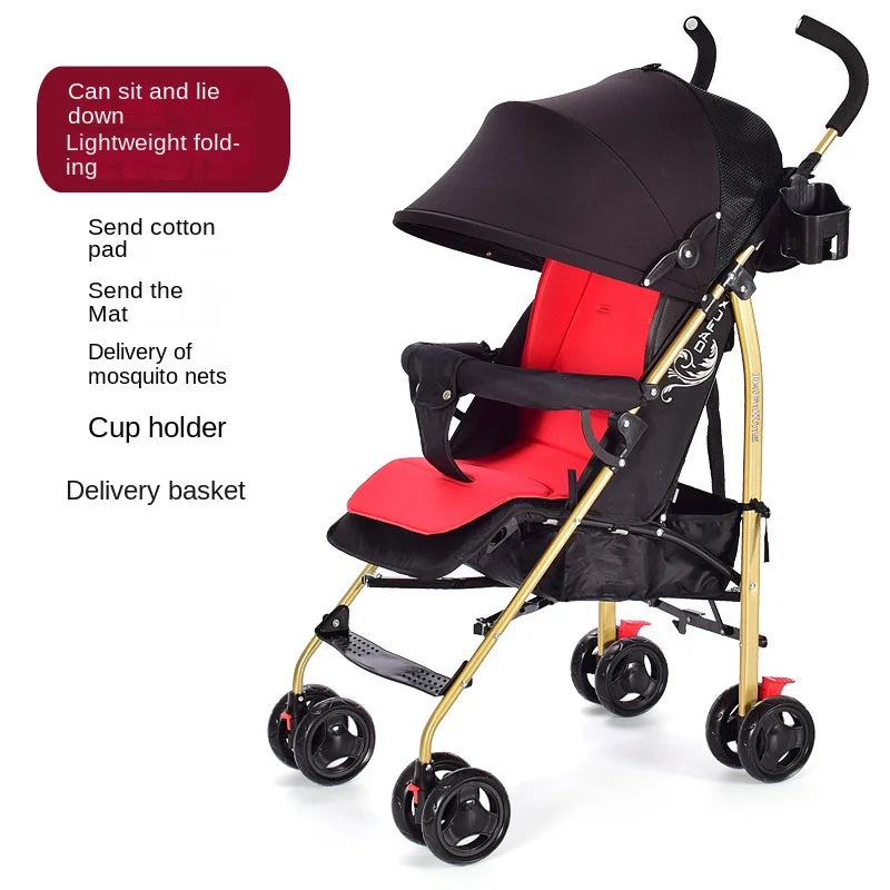Poussette Bébé Poignée Dorée Pliable — Ultra-Légère Voyage Plein Air