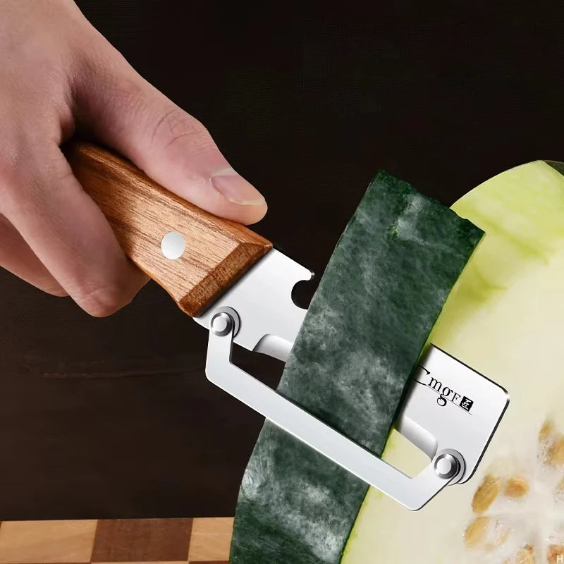 Éplucheur en acier inoxydable avec manche en bois pour éplucher et trancher des fruits et légumes |   Fonctionnement durable et fluide