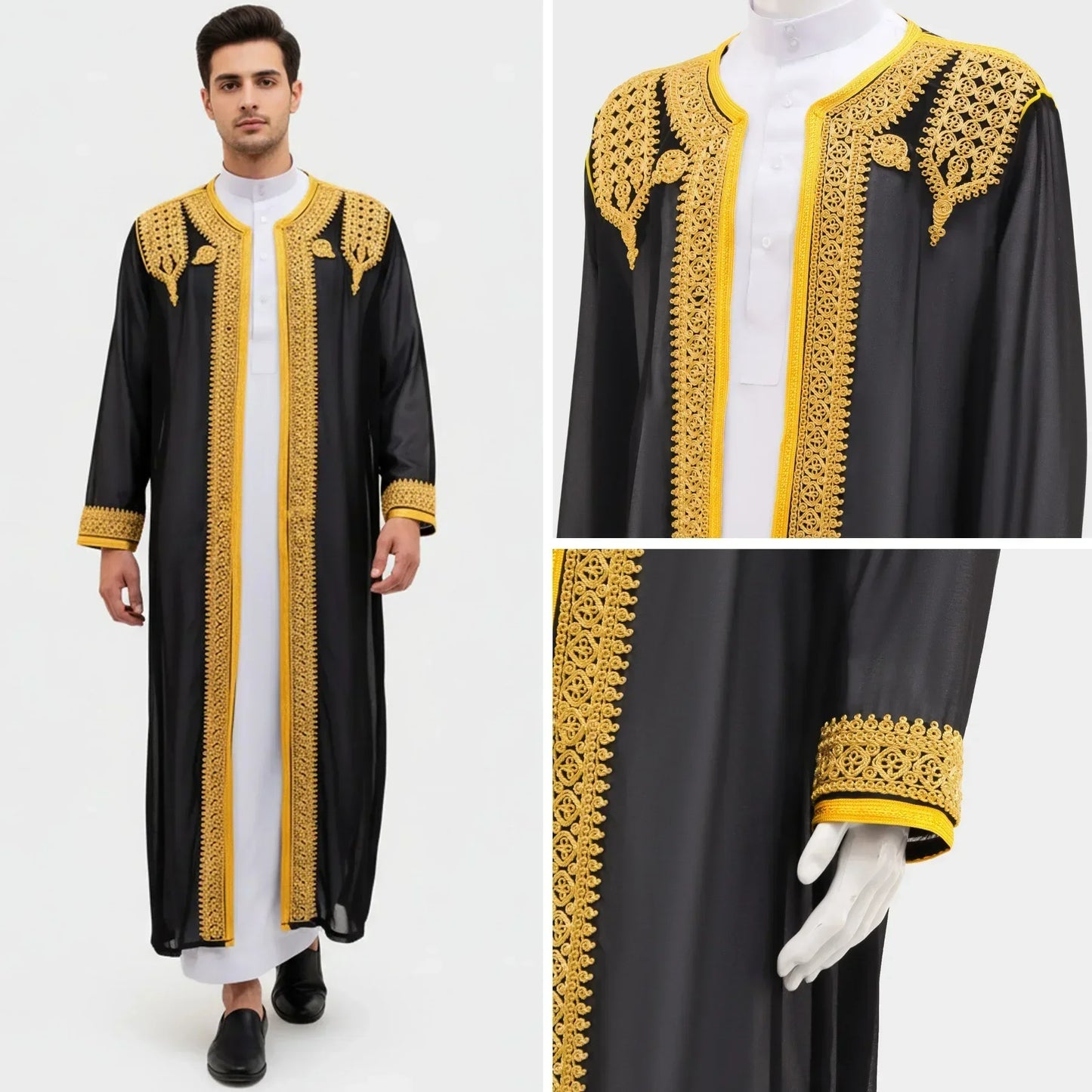 Robe traditionnelle arabe pour hommes, Robe brodée Thobe, ethnique du moyen-orient, Jubba Thobes Eid Djellaba, Kimono Abaya Thoub Dishdasha