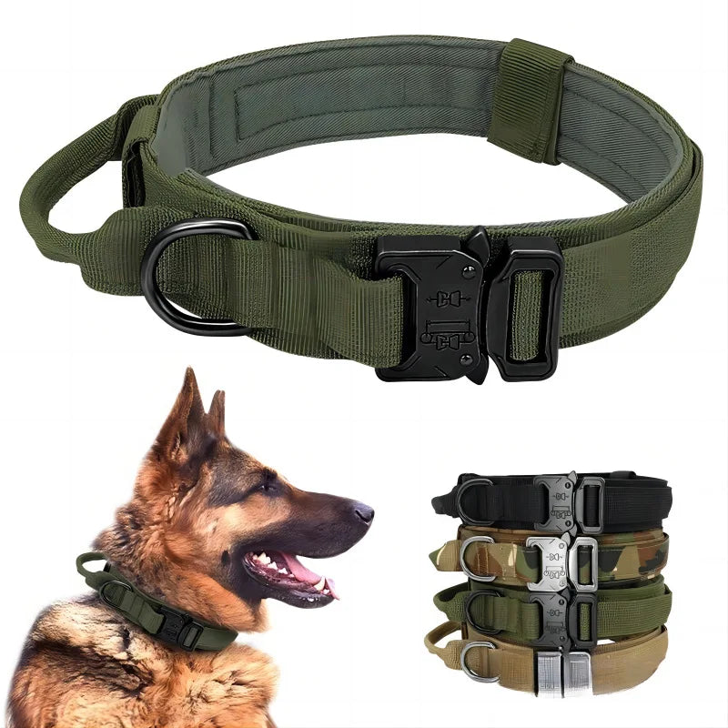 Collier Tactique Nylon pour Chien — Poignée Réglable, Robuste, Taille Moyenne & Grande