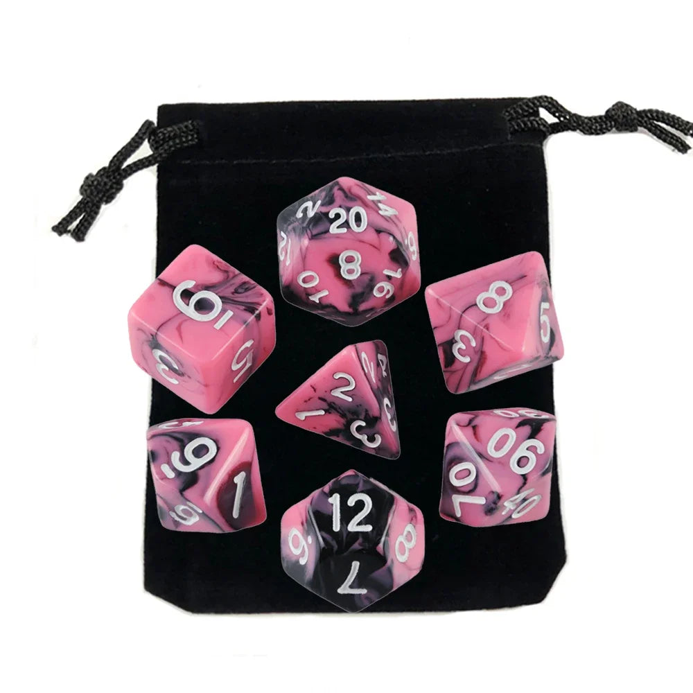 Dados poliédricos con bolsa, juego de mesa, desayunos, DnD, d4,d6,d8,d10,d %,d12,d20, 7 piezas