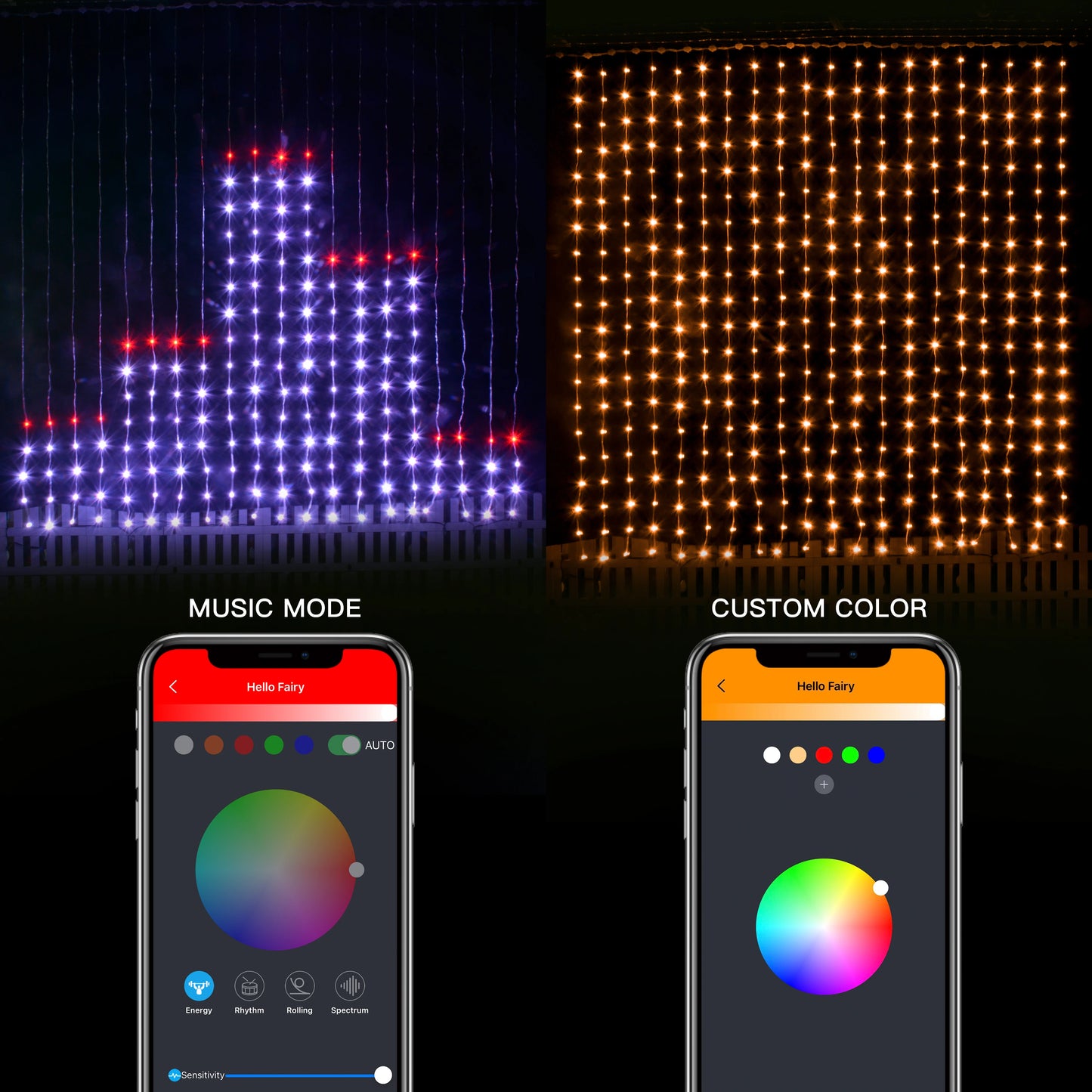 Cortina de luces LED inteligente, guirnalda de Año Nuevo, guirnalda de luces de hadas RGB, pantalla de cambio de música, para ventana, decoración navideña