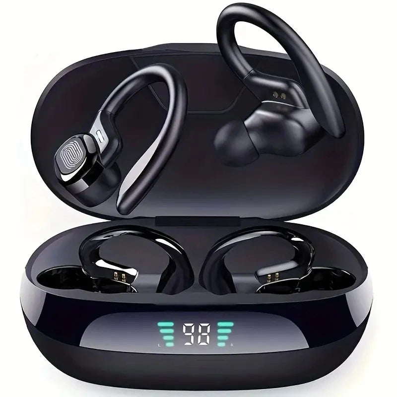 Écouteurs Bluetooth étanches avec microphone — crochet d'oreille sport, son stéréo HiFi 9D