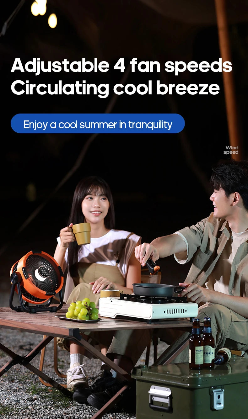 Ventilateur de Camping en plein air Portable 6 en 1, 20000mAh, Rechargeable, sans fil, ventilateur de plafond pour tente, réglage à 4 vitesses, éclairage LED, batterie externe