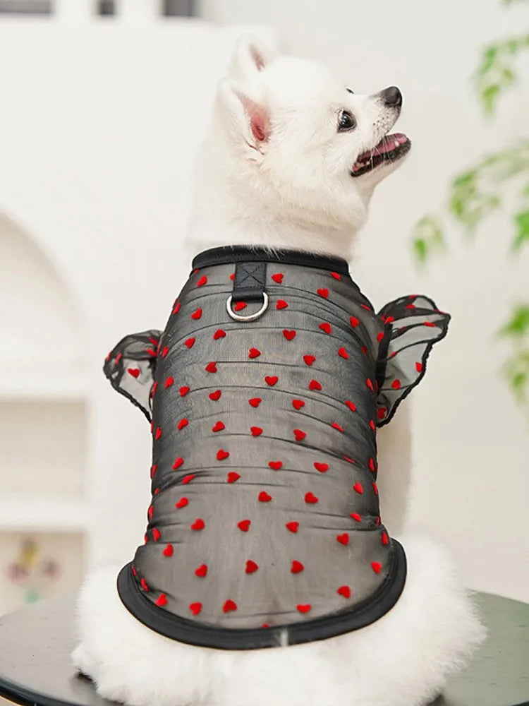 Chaleco refrigerante fino para perro, con mangas de volantes en forma de corazón, ropa de verano para perro con anilla en D, Chihuahua Bichón, camisa para perra, gato, camiseta de malla para perro