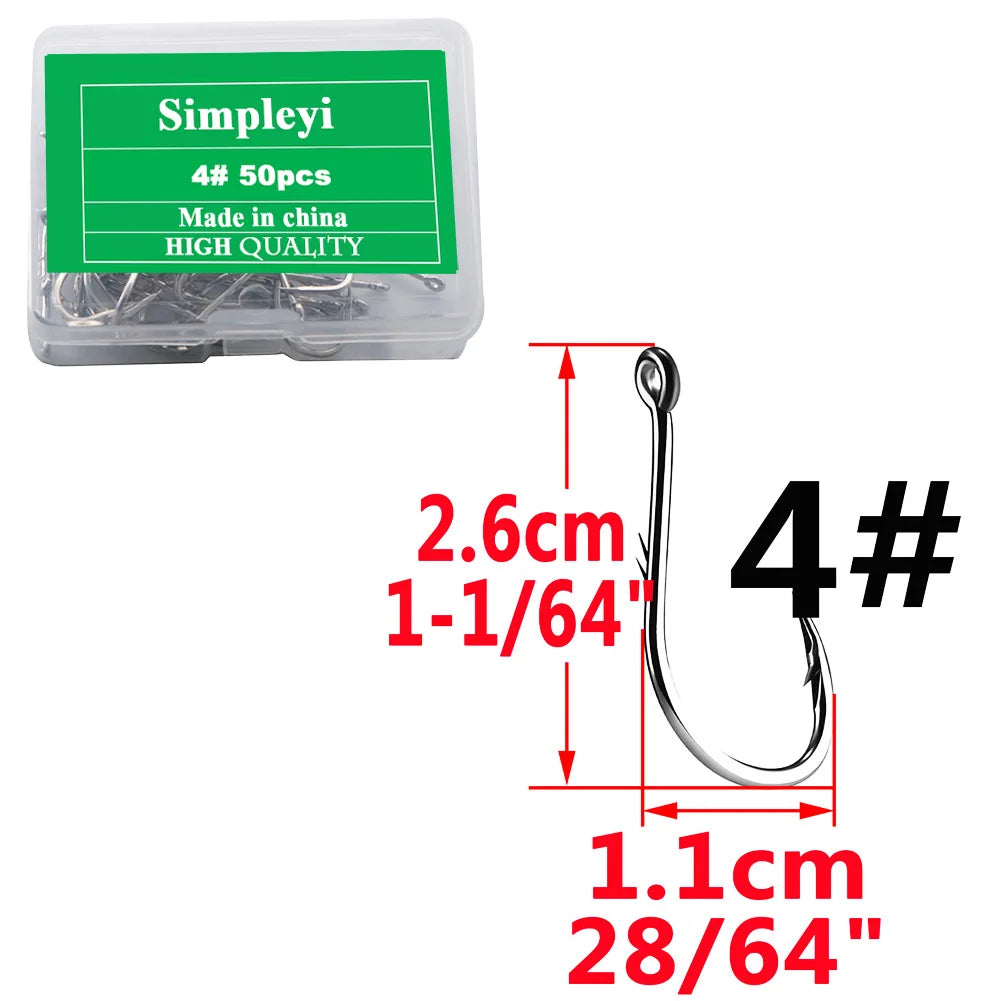 Anzuelos de pesca de acero con alto contenido de carbono, con púas, juego de anzuelos circulares individuales, lombriz marina, carpa, accesorios de pesca con mosca, anzuelo, 50 piezas por caja