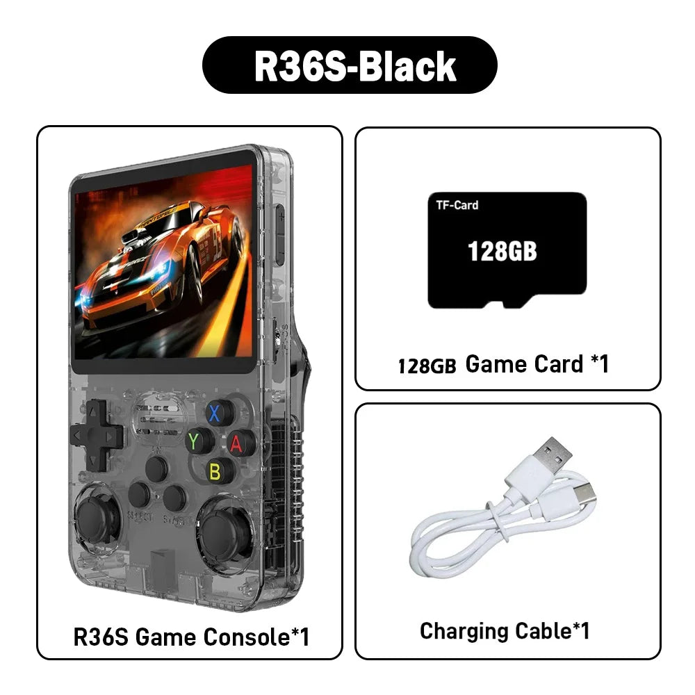 R36S ARKOS Consola de videojuegos portátil retro de 3,5 pulgadas IPS con múltiples colores disponibles, pantalla de reproductor portátil, 64GB de juegos