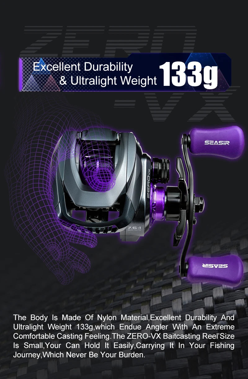 Seasir ZERO-VX 133g BFS Baitcasting moulinet de pêche ultraléger 7.6:1 rapport de vitesse 6 + 1BB traînée maximale 4kg bobine de pêche en eau salée douce