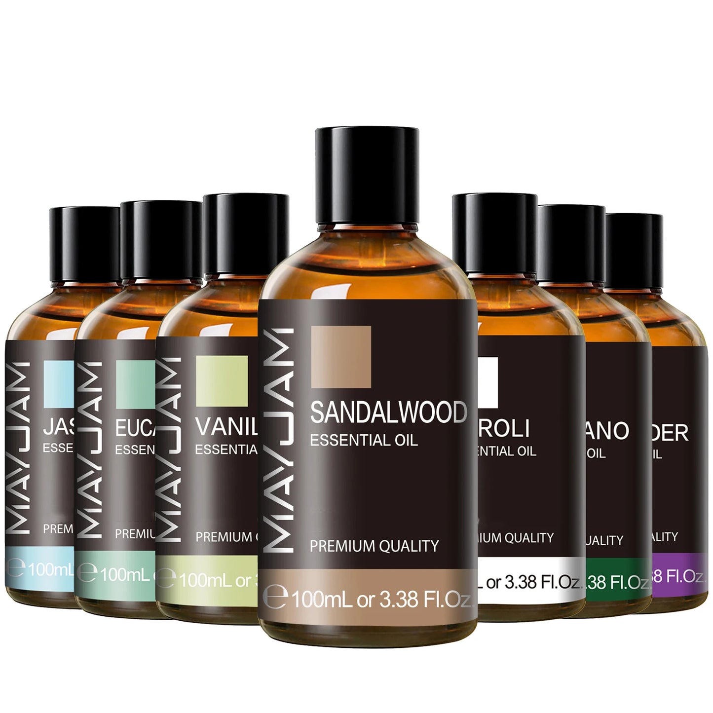 MAYJAM - Essential Oil with Dropper, Sandalwood, Lavender, Eucalyptus, Vanilla, Aromatic Oil for Humidifier, Candle Burner, 100ml