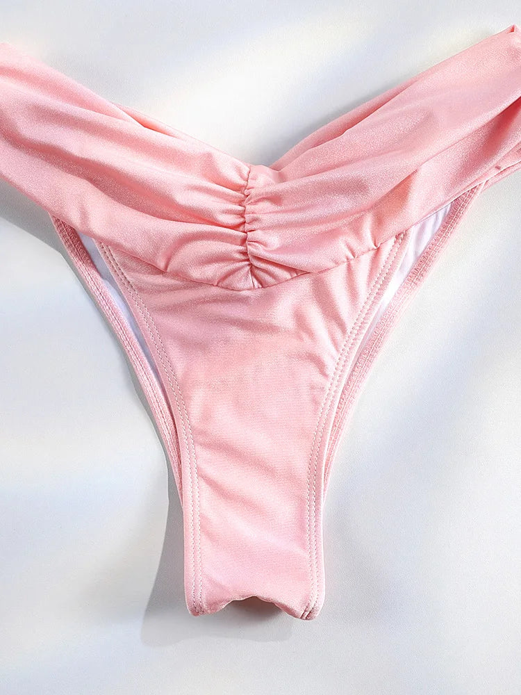 Sexy plis Bikini ensemble solide Micro Bikinis femmes maillot de bain femme Triangle maillots de bain vêtements de plage maillot de bain