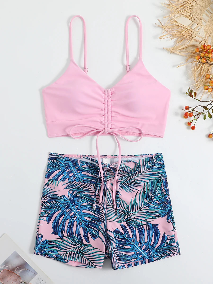 Maillots de bain femme 2026 : Bikinis short à cordon de serrage devant, taille haute, pour la natation et la plage