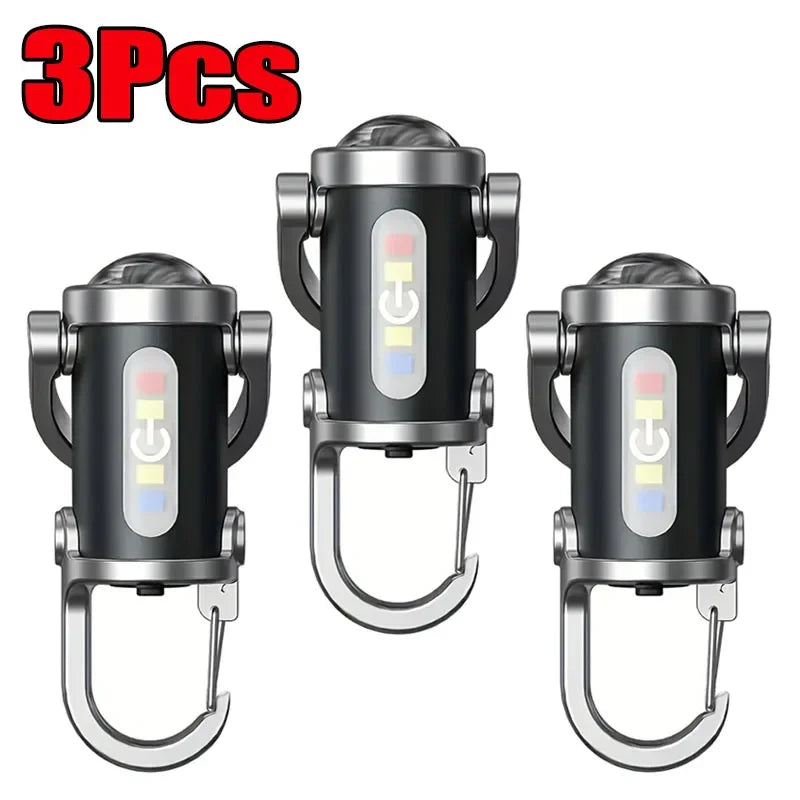 Mini lampe de poche porte-clés Rechargeable, lampe de travail COB, crochet extérieur, voyant d'avertissement d'urgence pour Camping, marche, randonnée