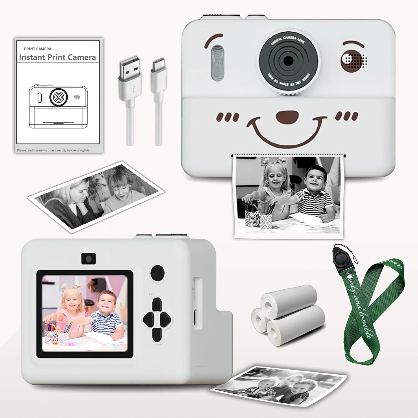 Instant Camera for Kids with 3 Rolls of Thermal Paper, Photo, Video, and Games, 1080p HD Screen, 1500mAh Lithium Battery, Gift for Boys and Girls