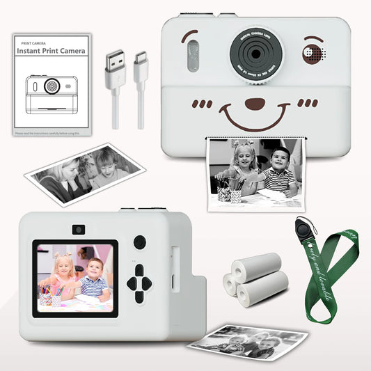 Instant Camera for Kids with 3 Rolls of Thermal Paper, Photo, Video, and Games, 1080p HD Screen, 1500mAh Lithium Battery, Gift for Boys and Girls