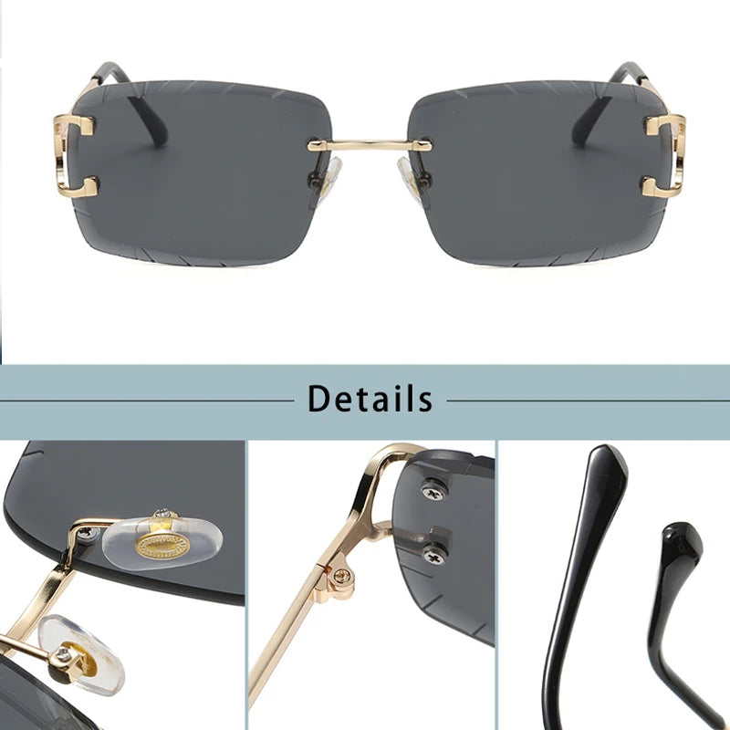 Lunettes de soleil carrées sans monture dégradé — métal, punk, UV400, homme et femme
