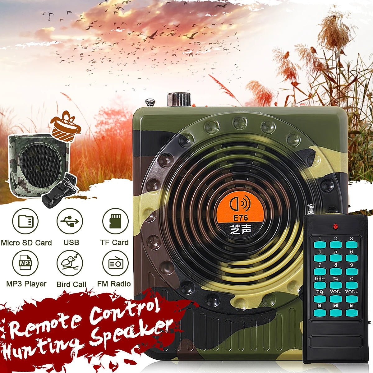 Amplificateur de télécommande professionnel de haute qualité, petit amplificateur de son, appel d'appât, haut-parleur, outil de chasse, amplificateur de son, prise ue