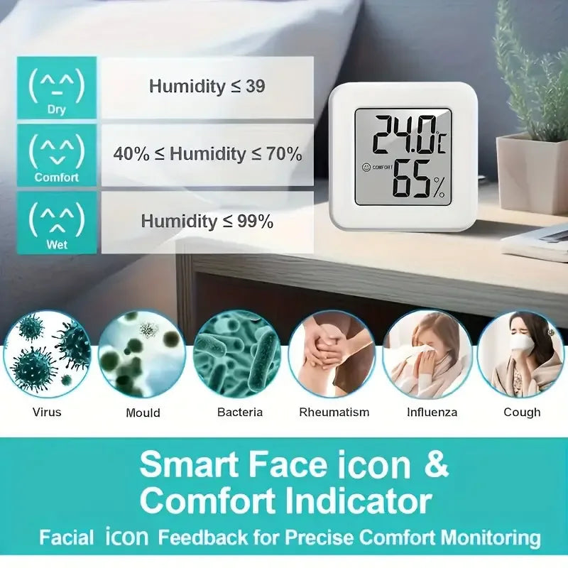 Mini medidor de temperatura y humedad interior, medidor de temperatura de dormitorio, pantalla digital electrónica portátil, humedad y temperatura