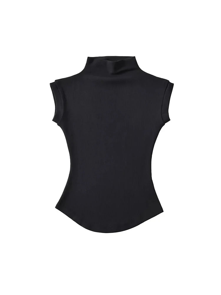 T-Shirt Col Roulé Sans Manches Femme — Coupe Ajustée Streetwear Été
