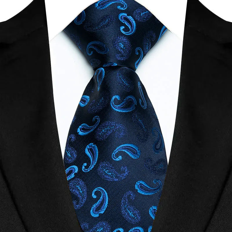 Corbata clásica de cachemira a rayas para hombre, 8 cm, Jacquard, de lujo, color azul real, accesorios, uso diario, regalo para fiesta de boda