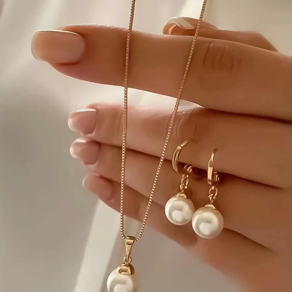 Conjunto de joyas de perlas para mujer, pendientes colgantes, colgante, collar, sencillo, delicado, para uso diario, accesorios de fiesta