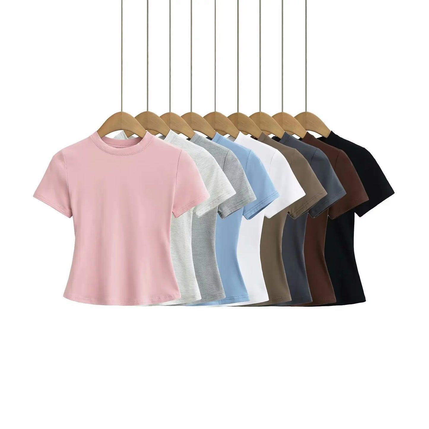 Camiseta de manga corta para mujer, casual, de alta calidad, sexy, ajustada, a la moda, de color liso, ropa y2k, 2024
