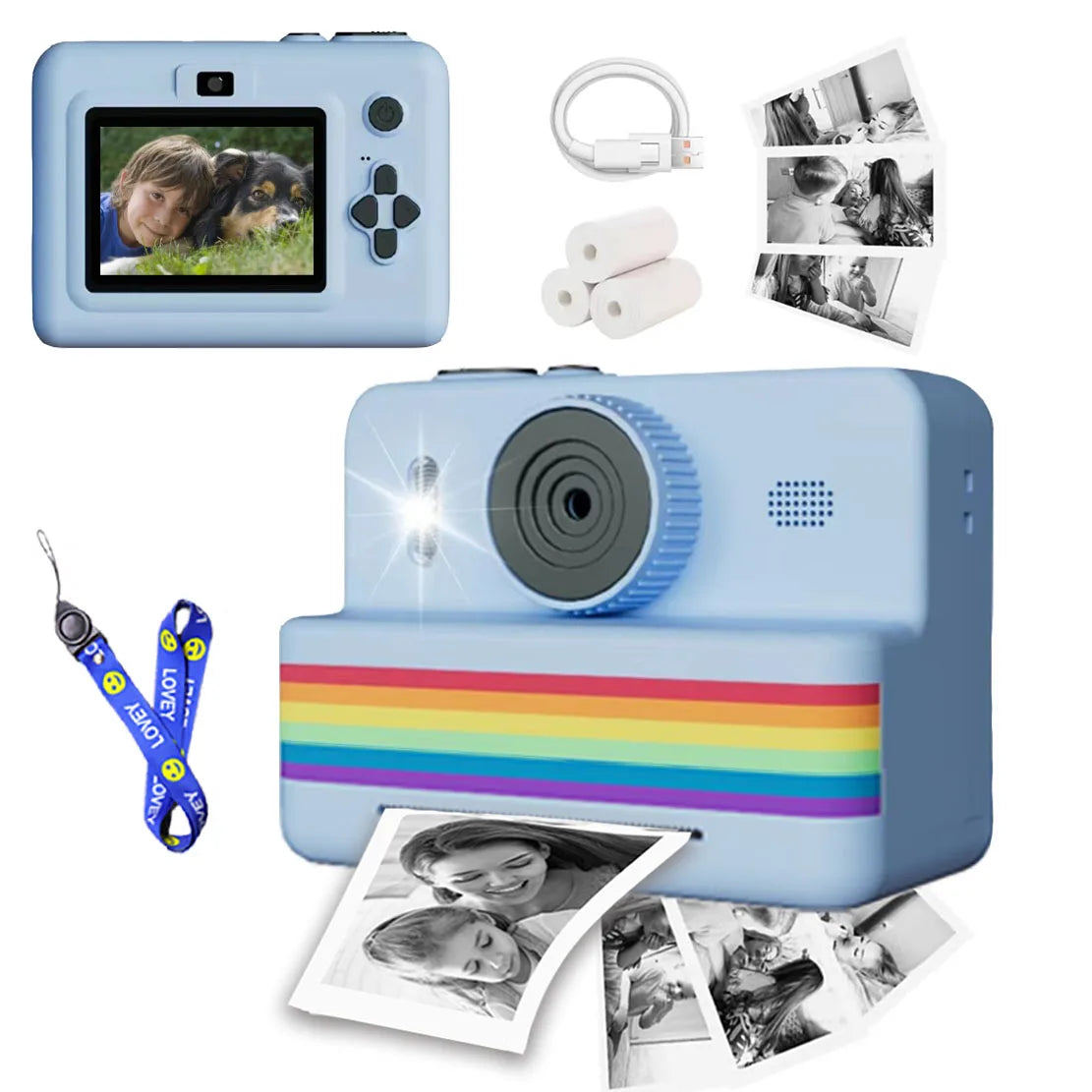 Cámara digital para niños para fotografía Mini impresora térmica portátil Impresión instantánea Cámara de fotos para niños Juguete de video HD de 2.8 pulgadas Regalos