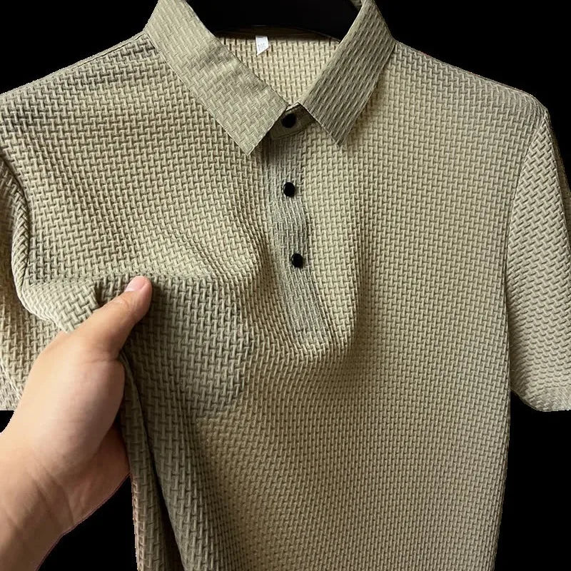 Polo Soie Glacée Homme Manches Courtes — Respirant Creux Mode Affaires Été