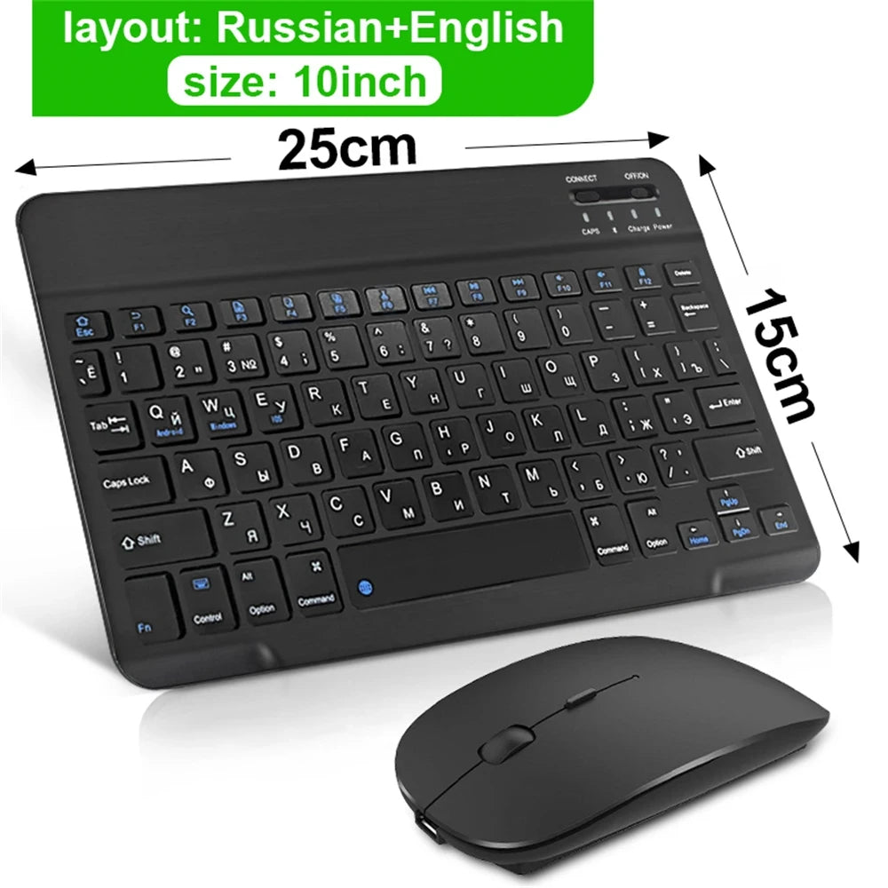 Wireless Bluetooth Keyboard and Mouse, for iOS, Android, Windows, Tablet, iPad Air Mini Pro, Spanish, Korean, Portuguese, Russian