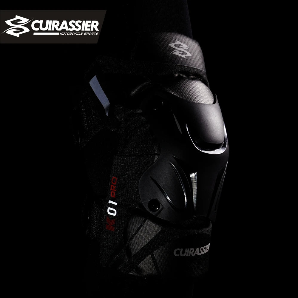Cuirassier-Genouillères de protection pour motocross, genouillères de moto, protection MX, coussinets de course de coulée de nuit Équipement de moto avec coque renforcée et haute visibilité pour une conduite nocturne