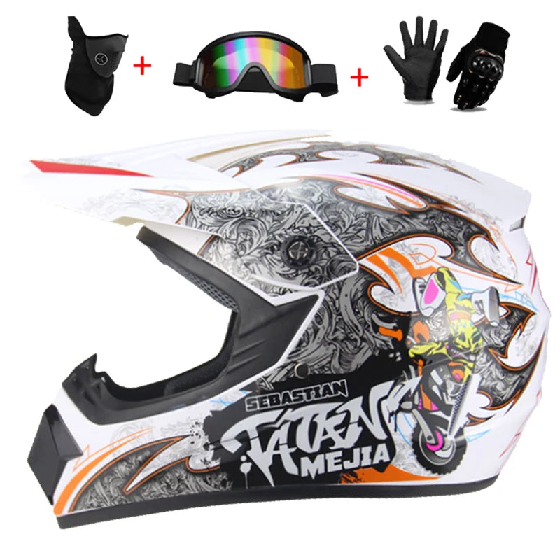 Casco completo de moto para niños, cascos de motocross para niños, gafas de moto todoterreno, guantes de protección para ciclismo