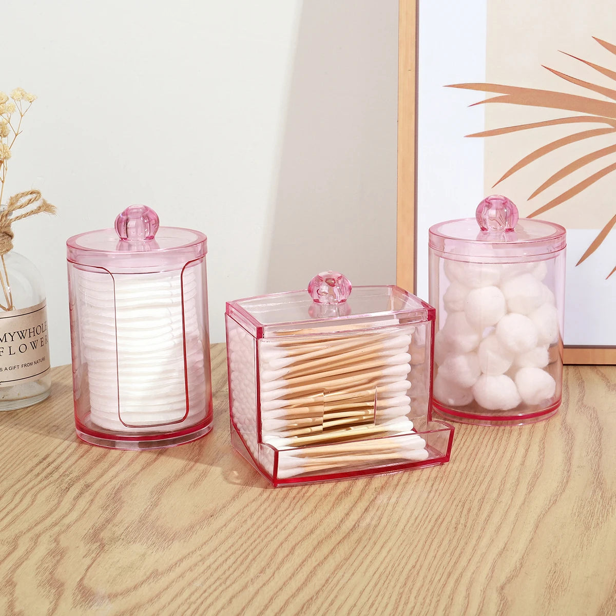 Qtip Holder Dispenser with Lid, 10 Oz Bathroom Storage Organizer Jar for Cotton Balls, Cotton Swabs, Bath Salts, Vanity Canisters