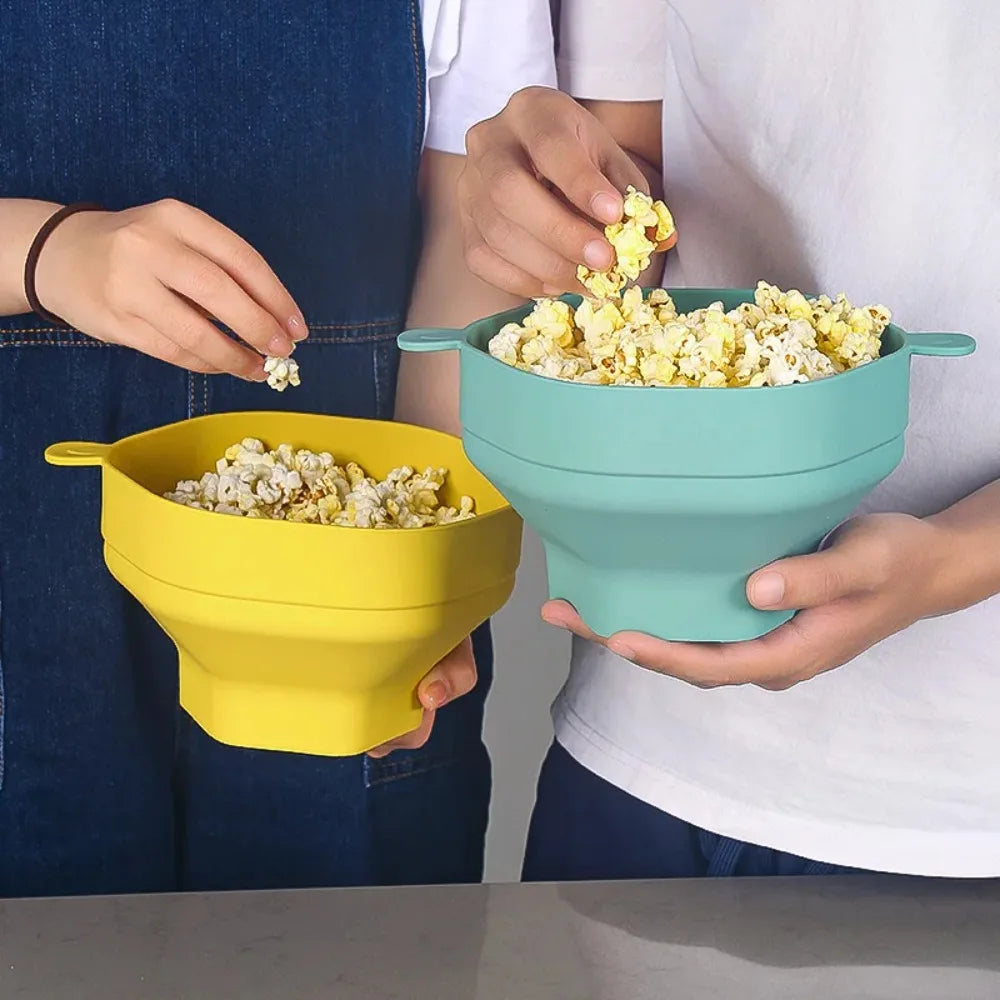 Palomitas de maíz de silicona para microondas, plegable con tapa, cubo de palomitas de maíz DIY, apto para lavavajillas, para el hogar, herramienta de cocción para ver películas