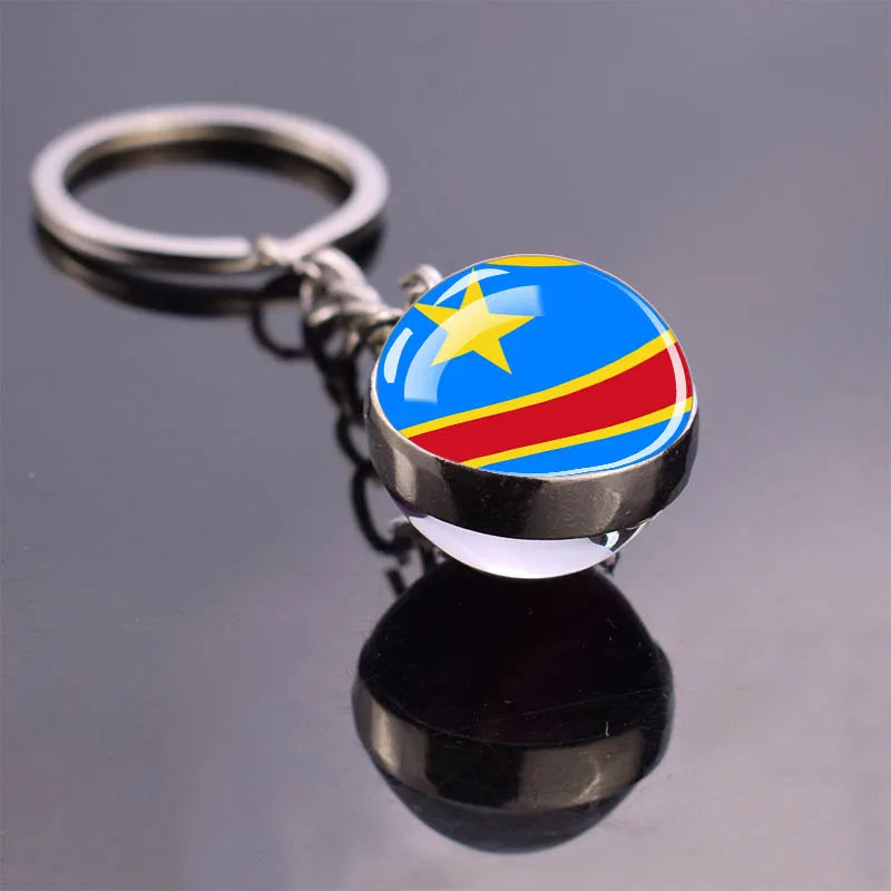 Porte-clés drapeau africain, algérie, somalie, tunisie, maroc, egypte, drapeau National, pendentif boule de verre Double face, cadeau