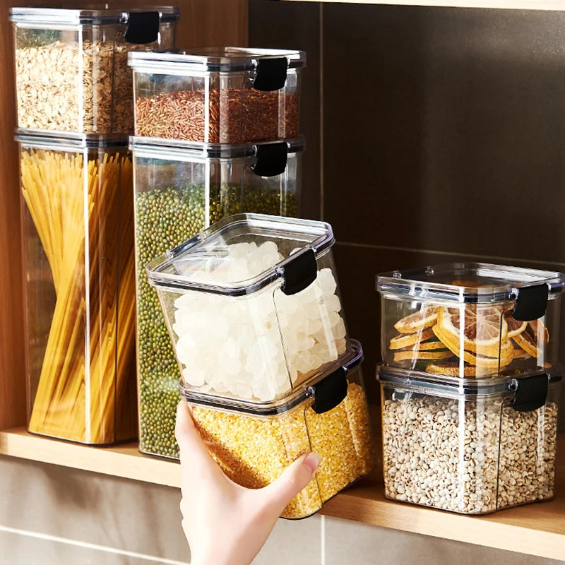 Household Seasoning Sealed Plastic Jars Set, Moisture-Proof Storage Box