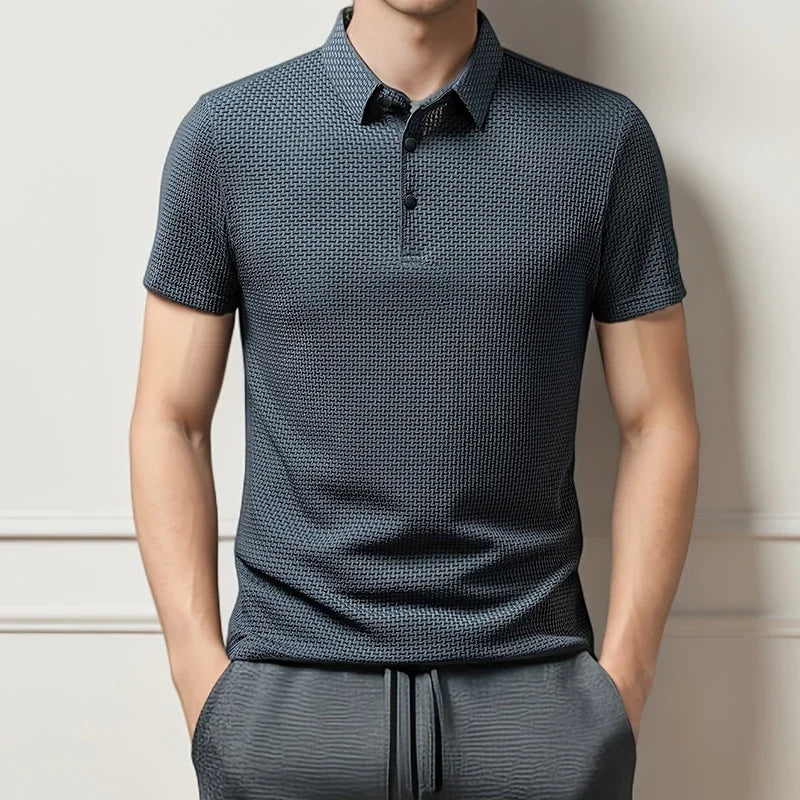Nueva camiseta tipo polo de moda para hombre de negocios informal de manga corta con estampado de huesos y color liso, transpirable, cómoda y versátil para verano