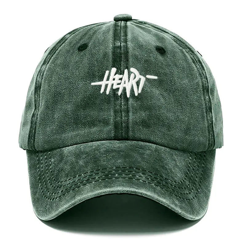 Casquette de baseball en coton lavé broderie cœur — unisexe, hip hop, trucker, quotidien, extérieur (v2)