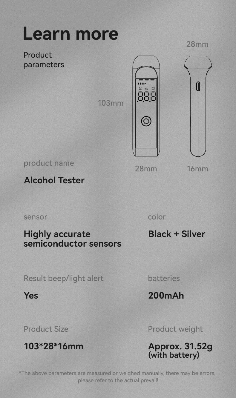 Alcoholímetro profesional Lenovo de alta precisión, pantalla digital portátil, seguridad del conductor de vehículos de motor, respuesta rápida en tiempo real