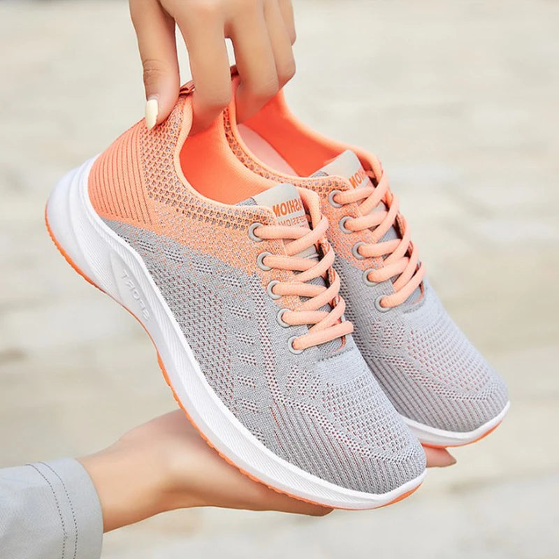 Baskets Femme 2025 Maille Légère — Douces Plates Plateforme à Lacets