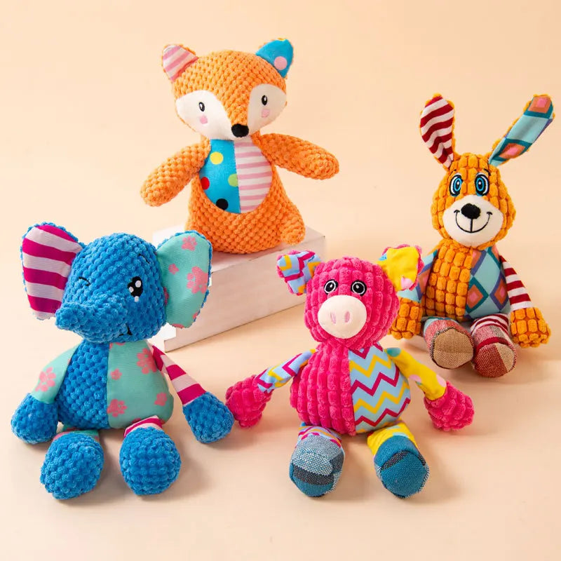 Jouet en peluche pour chien, mignon renard, éléphant, résistant aux morsures, interactif, grinçant, jouet à mâcher, nettoyage des dents de chien, poupée sonore, jouet à mâcher