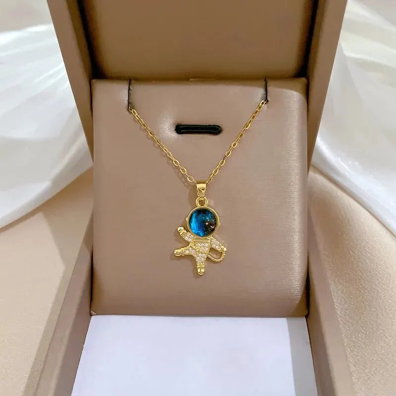 Collar de la serie Star Series para mujer, acero de titanio de lujo ligero, documento en oro, colgante de astrónomo planeta luna, collares de la presidencia, joyas de regalo