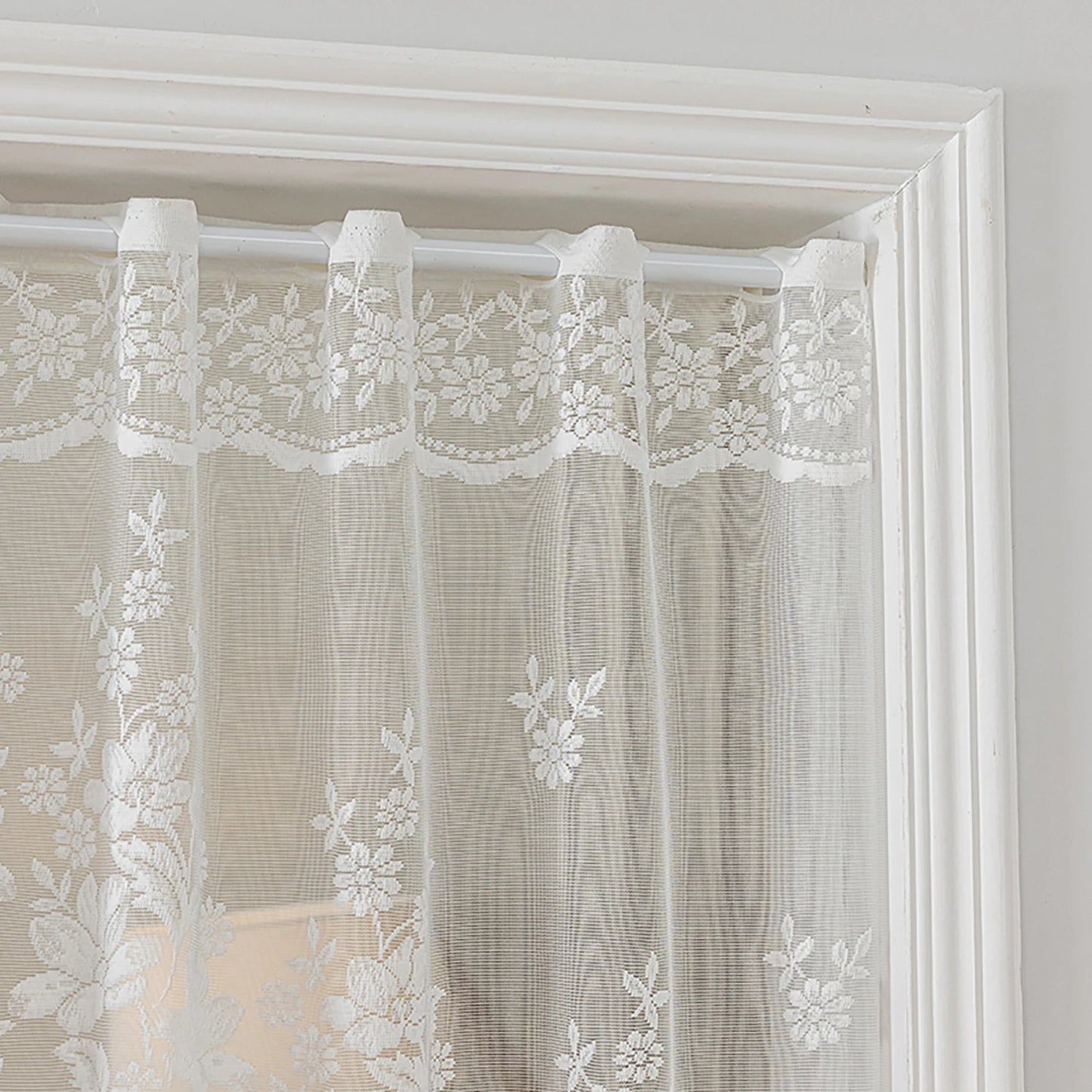 Rideau triangulaire transparent à fleurs blanches, demi-rideau pour petite fenêtre de cuisine, drapé de poche pour tringle de décoration de pays français